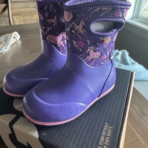 NWT Bogs Purple Kids Rain Boots with Unicorn Design